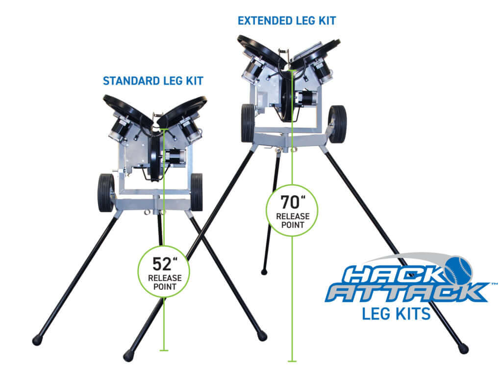 Hack Attack Baseball Extended Legs to 67“ - Ball Release Height 70&quot; - Pitch Machine Pros