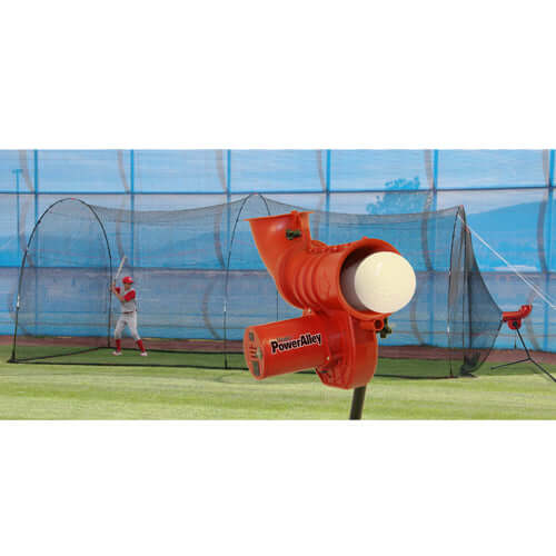 12&quot; Lite Ball Softball Machine &amp; Power Alley 22 Ft. Home Batting Cage - Pitch Machine Pros