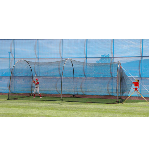 Fast Ball & Breaking Ball Pitching Machine w/ Ball Feeder & Xtender 24' Cage - Pitch Machine Pros