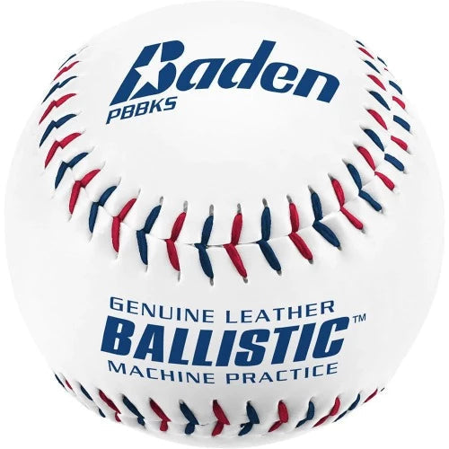Baden Ballistic Baseballs-1 Dozen White 9&quot; Leather Practice Ball with Kevlar® Seams -Dura Cork and Rubber Core - Pitch Machine Pros