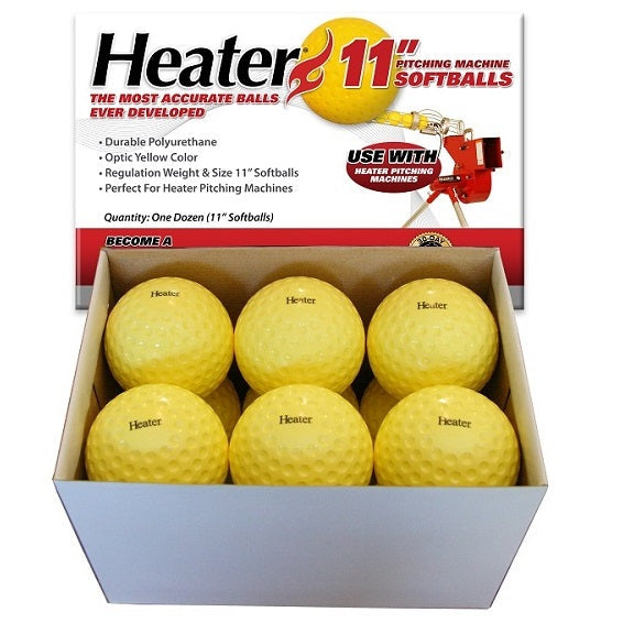 11 Inch Optic Yellow Dimpled -Heater Sports Combo Pitching Machine Softballs - Regulation Weight - Pitch Machine Pros