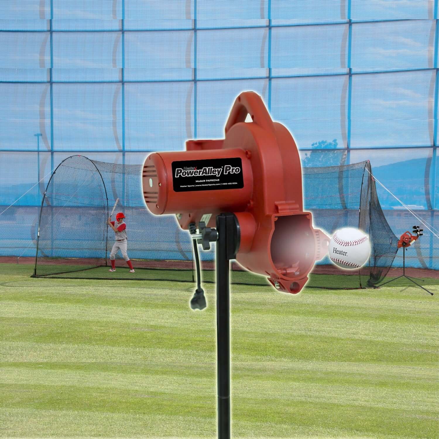 Real Ball 80 MPH Pitching Machine & 22'x 12'x8' Home Batting Cage Combo - Heater Sports Pitch Machine Pros