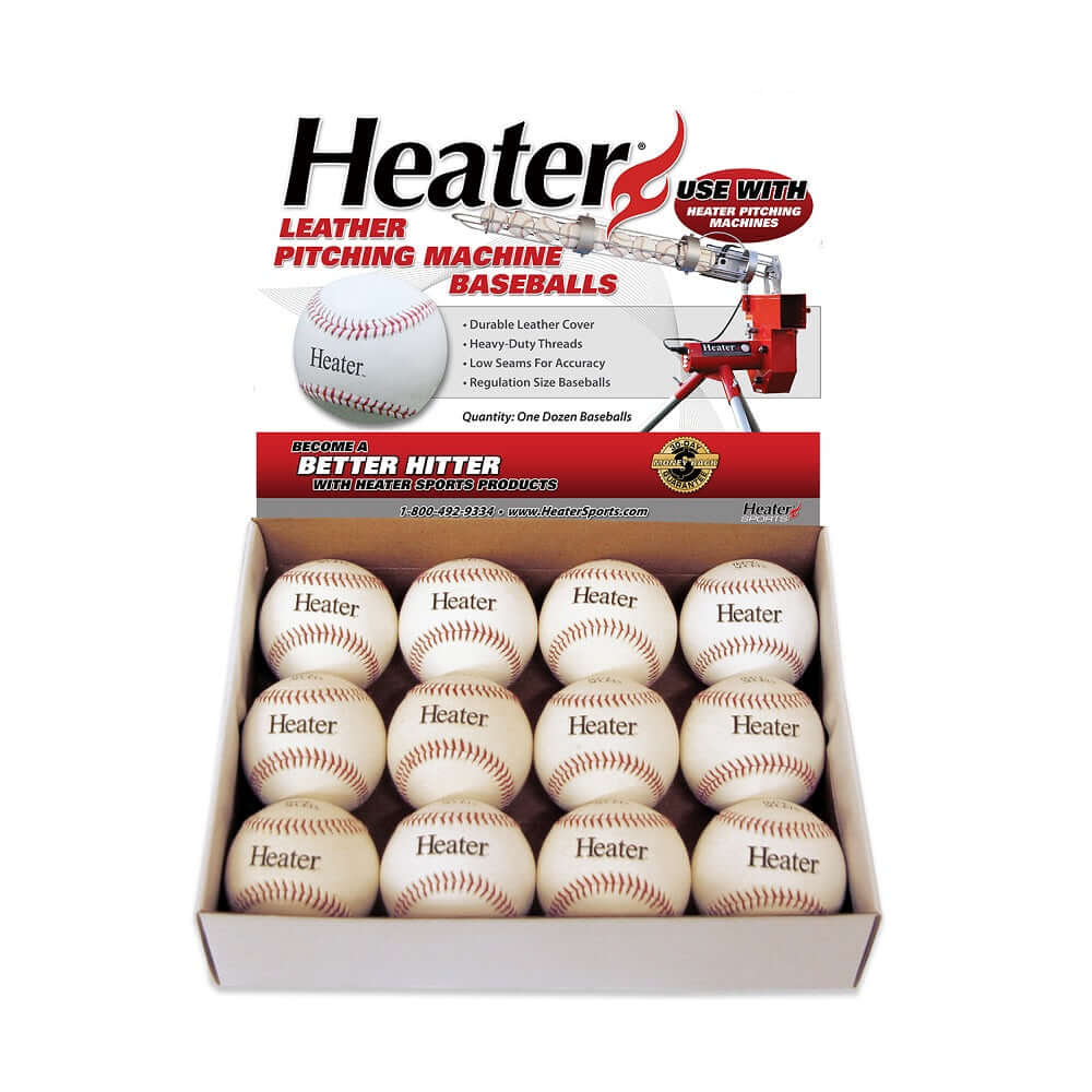 Leather Regulation Pitching Machine Baseballs - 12 Pack - Use with Heater Real Single Wheel Baseball Machines - Pitch Machine Pros