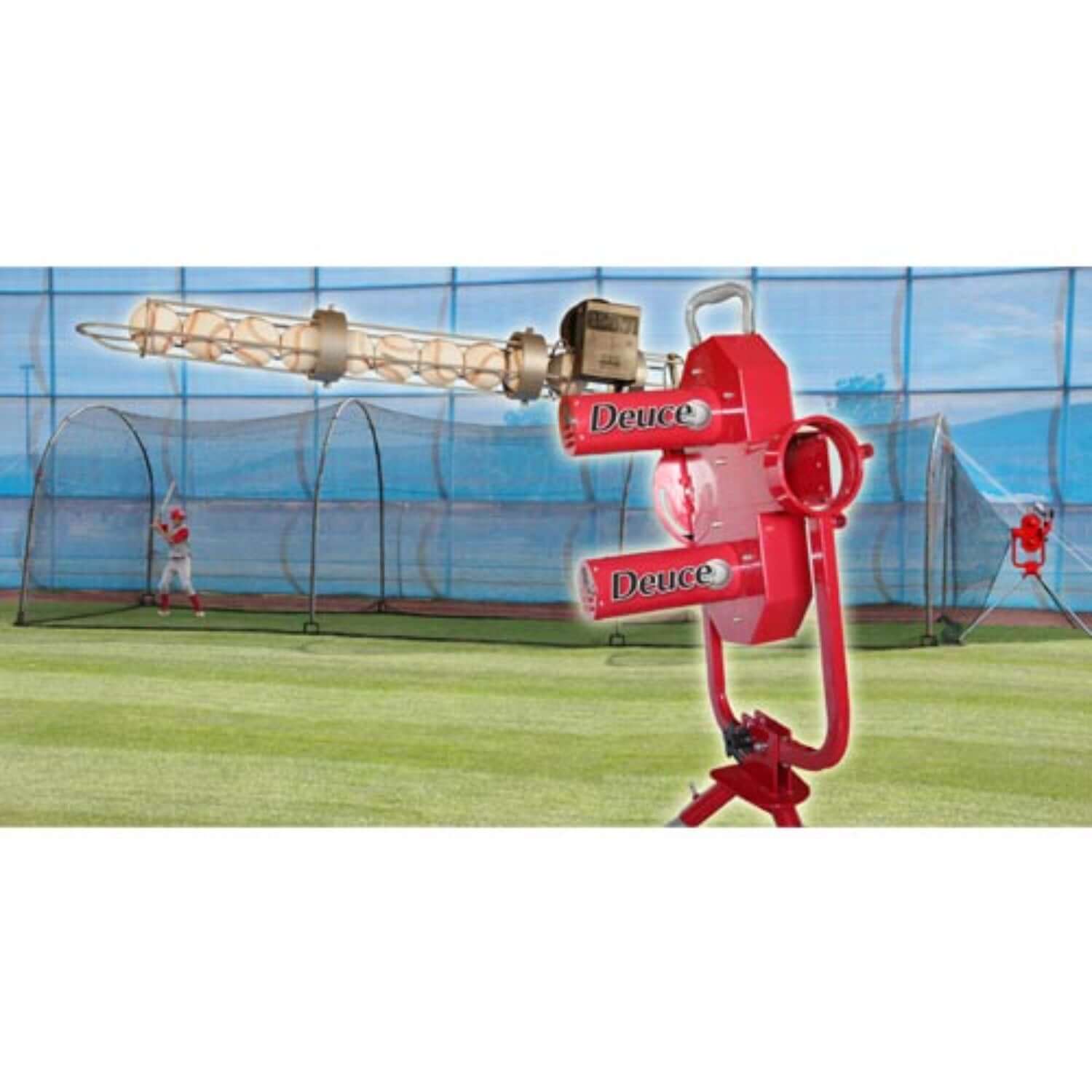 Heater Sport | 75 MPH Pitching Real Ball Machine with Xtender 36&#39; Batting Cage - Pitch Machine Pros