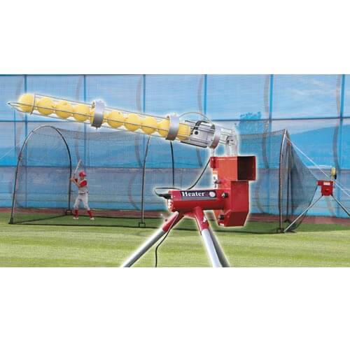 Real Baseball to 52 MPH  w/Auto Ball Feeder &amp; Xtender 24&#39; Batting Cage Combo - Pitch Machine Pros