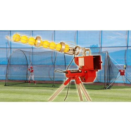Real 12 inch Softball Pitching Machine w/Auto Ball Feeder & 24' Batting Cage Combo - Pitch Machine Pros